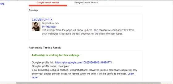 Use Google’s Structured Data Testing Tool to confirm that your blog url is linked to your G+ page.